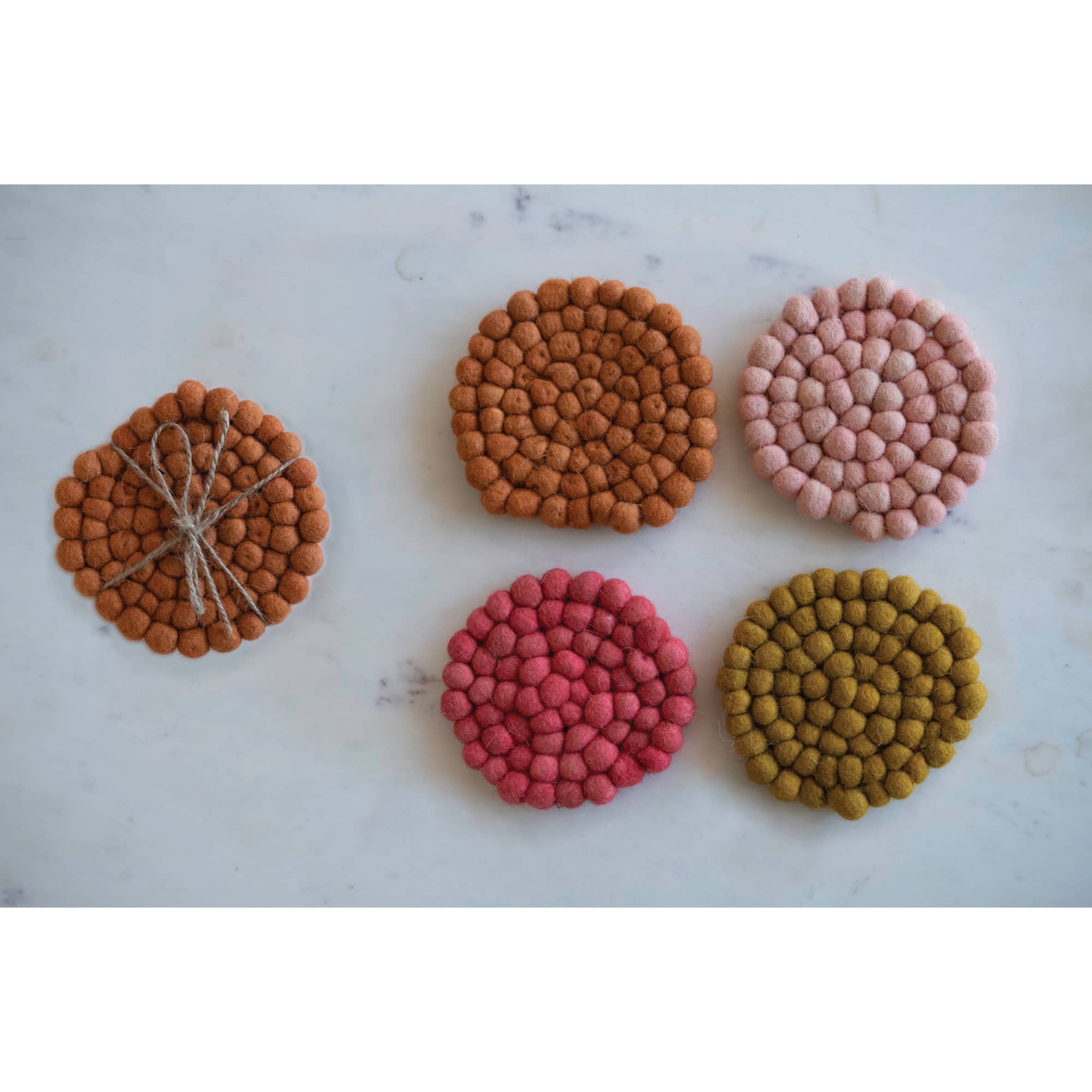 Hello Honey® Pink Tones Handmade Wool Felt Ball Coaster Set